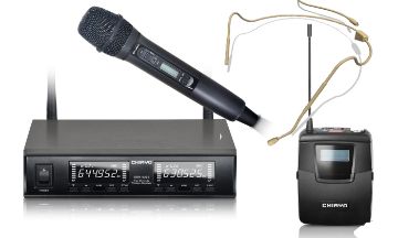 Show details for Dual Wireless Mic System: 1 Handheld +1 Headset Picture of Dual Wireless Mic System: 1 Handheld +1 Headset