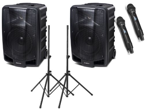 Picture of Apex and Slave Speaker Portable PA System with 2 Mics & Spkr Stands